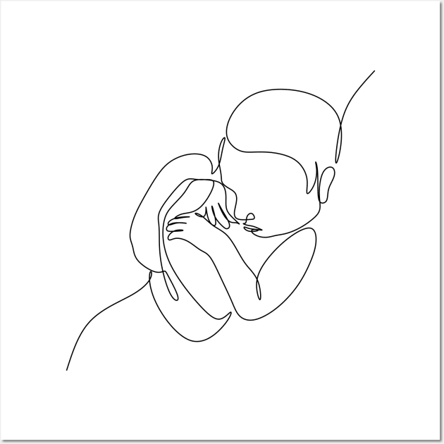 Newborn one  line art. Line drawing baby . Baby sleeping Wall Art by OneLinePrint